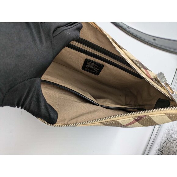 Pre-owned Burberry Nova Check Coated Canvas Leather Baguette Shoulder Bag Beige - Picture 6 of 14